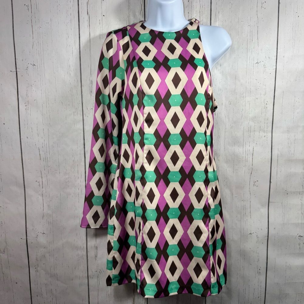 Zara One Sleeve Geometric Mod Mini Dress Y2K Retro Dopamine Funky Groovy Size S